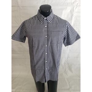 HPI Shirt Men's Medium Navy & White Check Button Up Short Sleeve MINT‼️ #